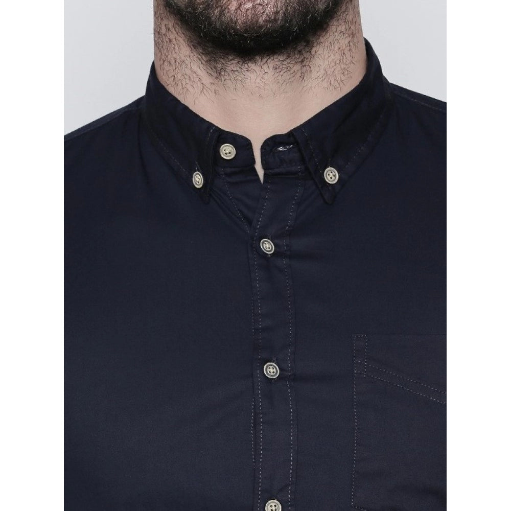 Generic Men's Cotton Slim Fit Casual Shirt (Material: Cotton, (Color:Navy Blue)