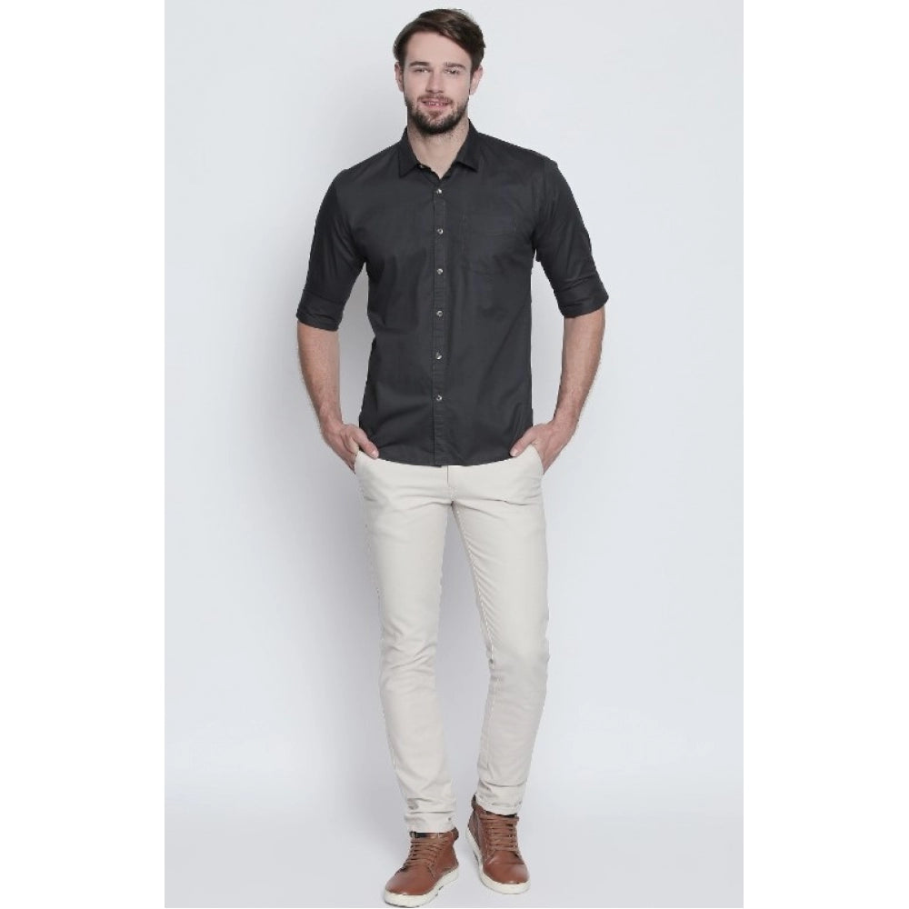 Generic Men's Cotton Slim Fit Casual Shirt (Material: Cotton, (Color:Grey)