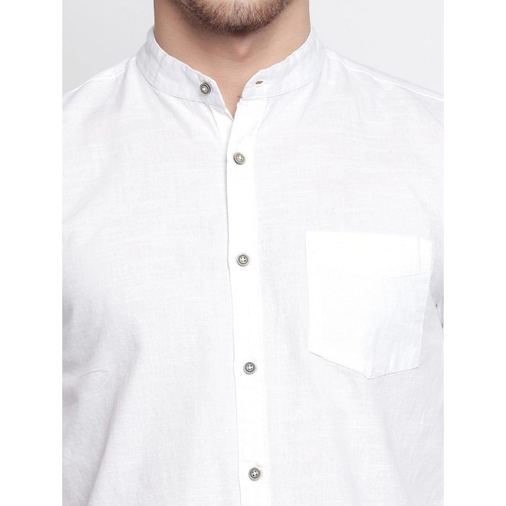 Generic Men's Cotton Casual Short Cross Kurta Shirt (Material: Cotton, (Color:White)