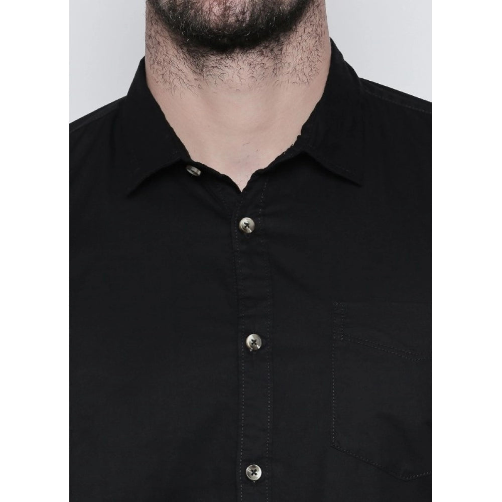 Generic Men's Cotton Slim Fit Casual Shirt (Material: Cotton, (Color:Black)