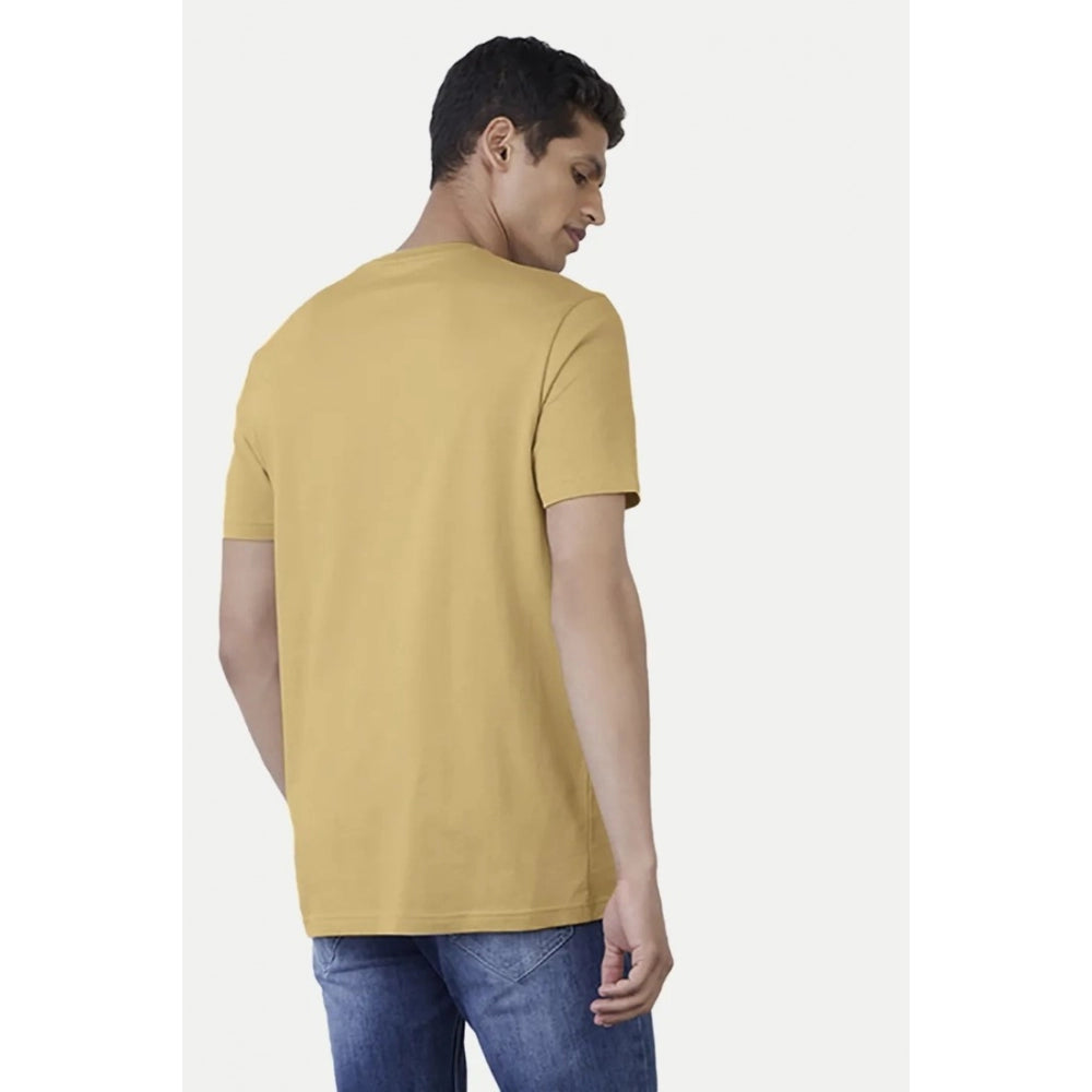 Generic Men's Casual Half sleeve Solid Polyester Crew Neck T-shirt (Sand)