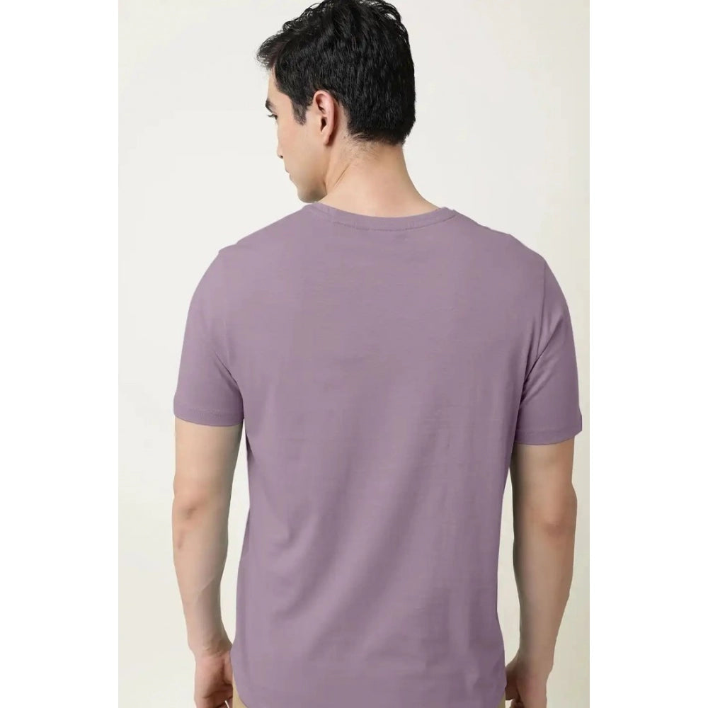 Generic Men's Casual Half sleeve Solid Cotton V Neck T-shirt (Lavender)