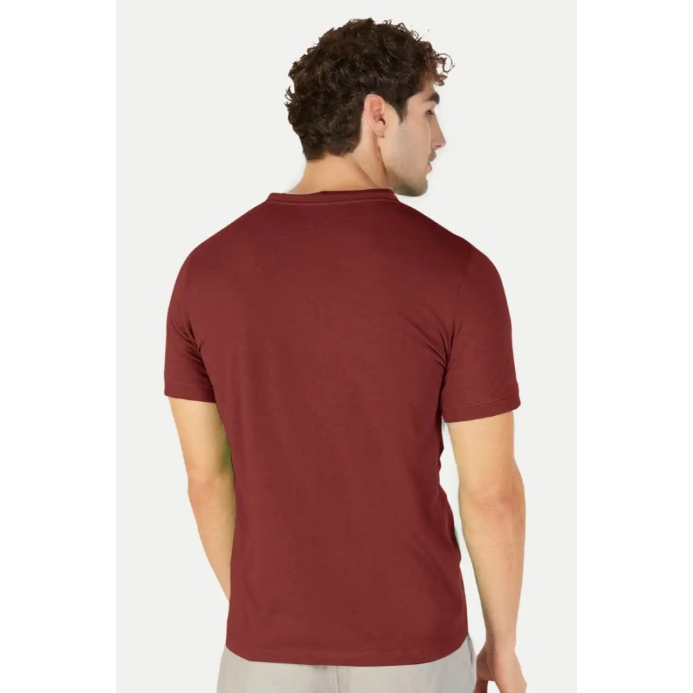 Generic Men's Casual Half sleeve Solid Cotton Henley Neck T-shirt (Maroon)