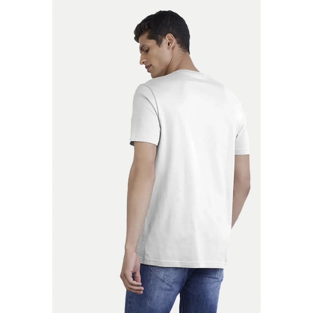 Generic Men's Casual Half sleeve Printed Polyester Crew Neck T-shirt (White)