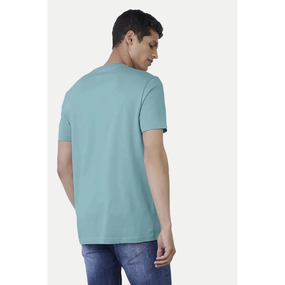 Generic Men's Casual Half sleeve Printed Cotton Crew Neck T-shirt (Light Blue)