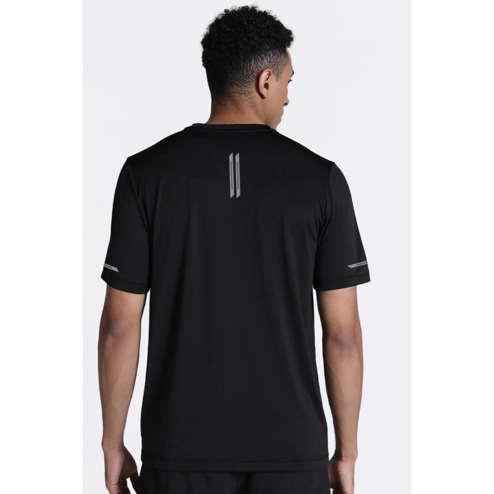 Generic Men's Casual Half sleeve Solid Polyester Crew Neck T-shirt (Black)
