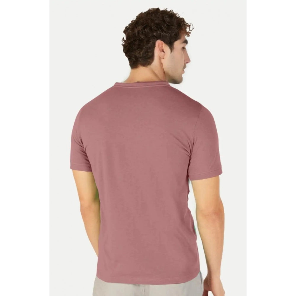 Generic Men's Casual Half sleeve Solid Cotton Henley Neck T-shirt (Onion)