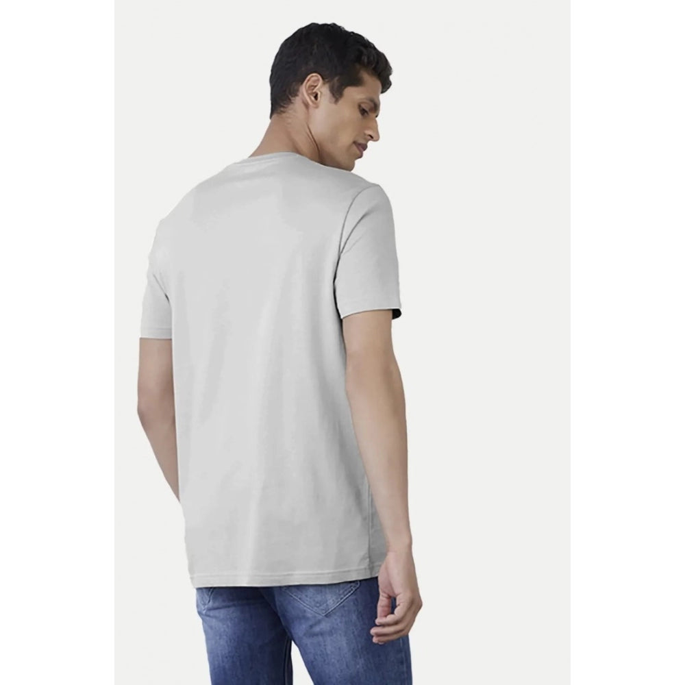 Generic Men's Casual Half sleeve Solid Cotton Round Neck T-shirt (Beige)