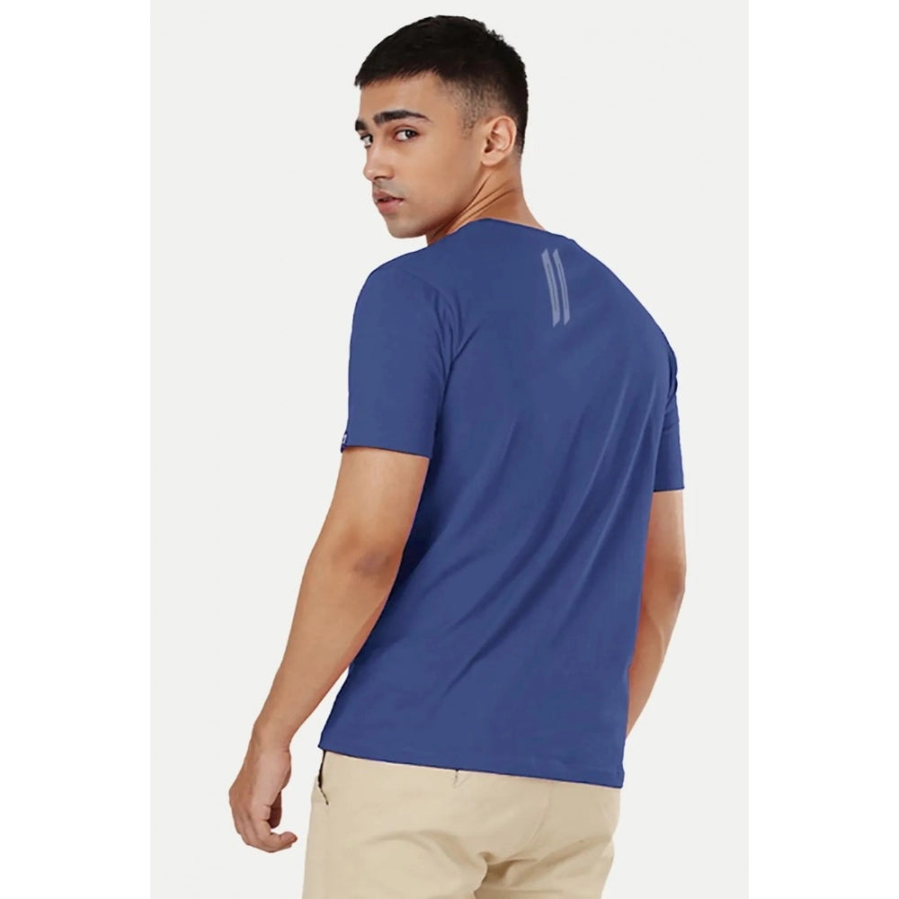 Generic Men's Casual Half sleeve Solid Polyester Crew Neck T-shirt (Blue)