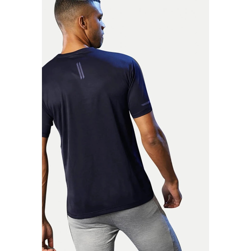 Generic Men's Casual Half sleeve Solid Polyester Crew Neck T-shirt (Navy)