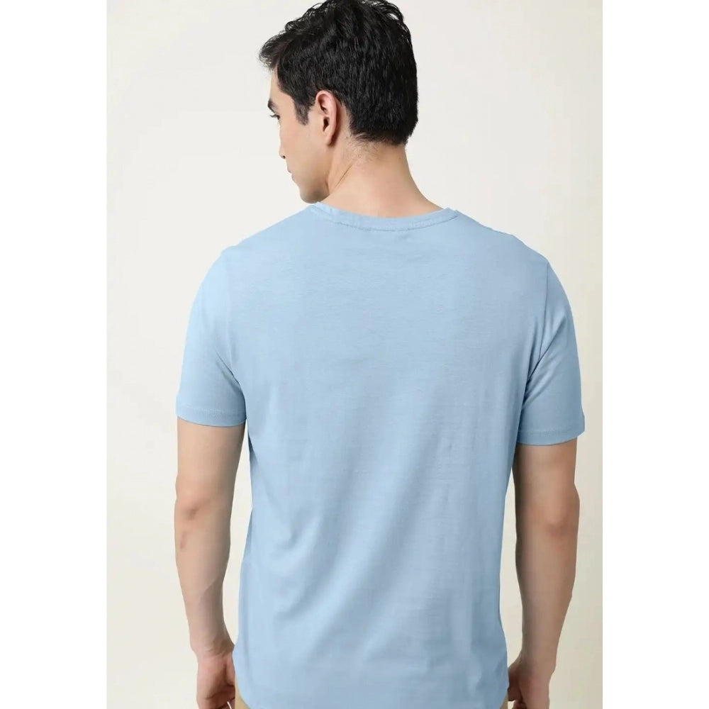 Generic Men's Casual Half sleeve Solid Cotton V Neck T-shirt (Sky)