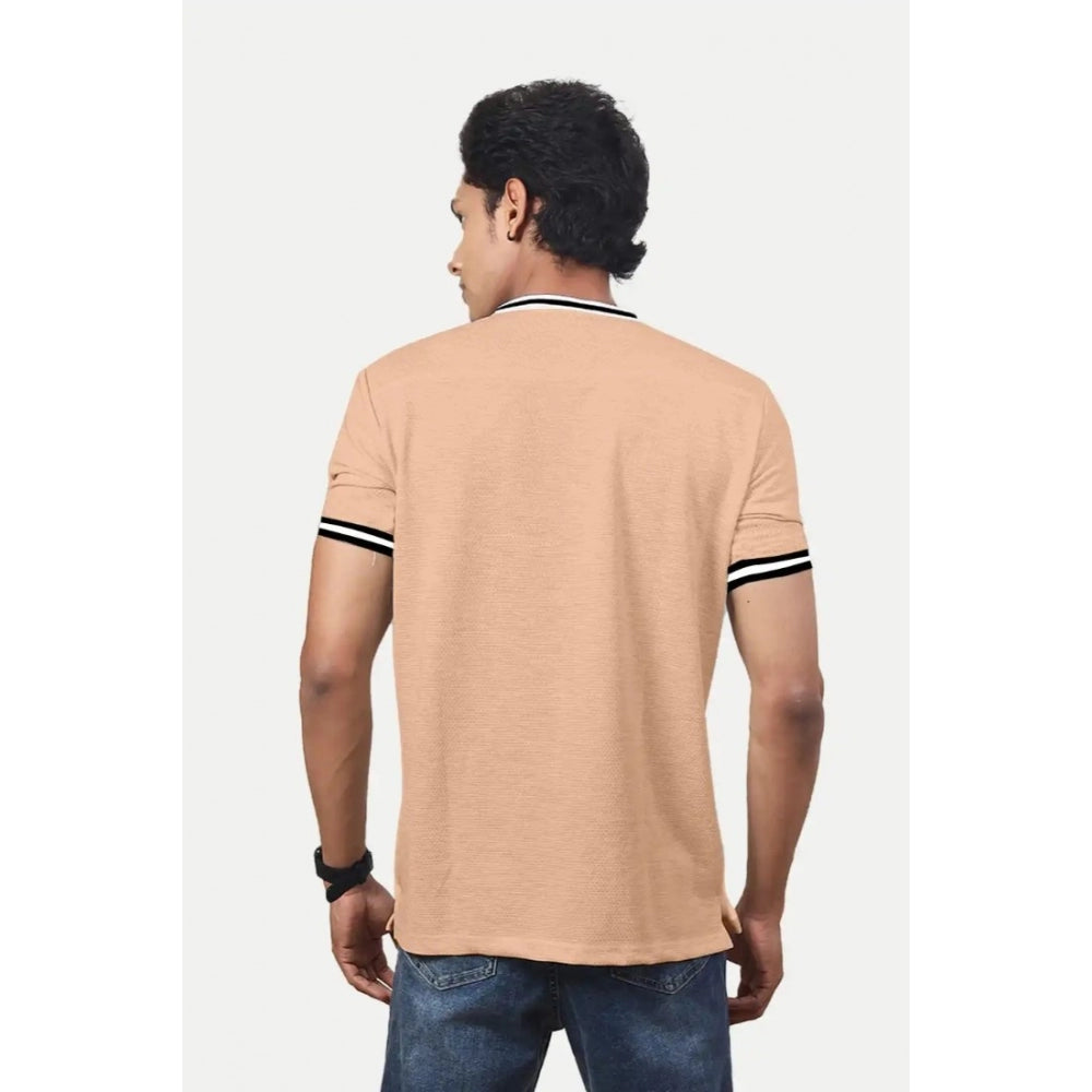 Generic Men's Casual Half sleeve Printed Cotton Crew Neck T-shirt (Coral)
