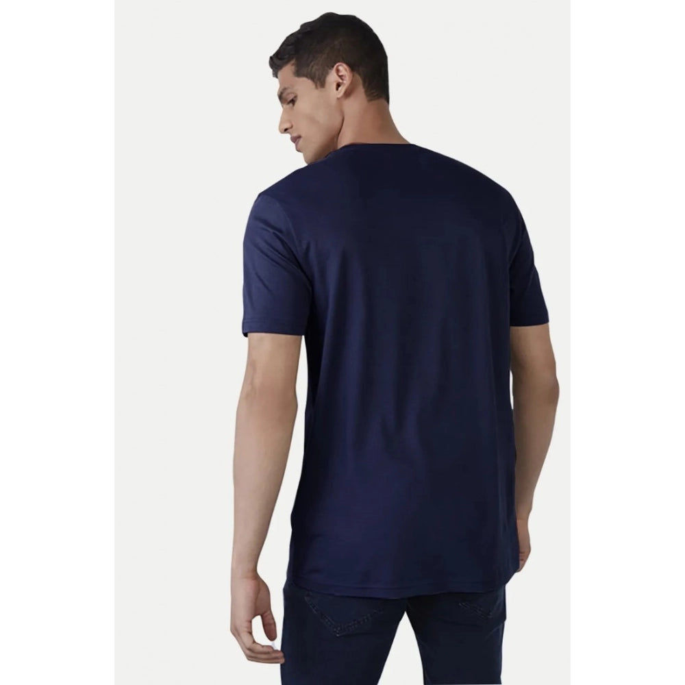 Generic Men's Casual Half sleeve Printed Polyester Crew Neck T-shirt (Navy)