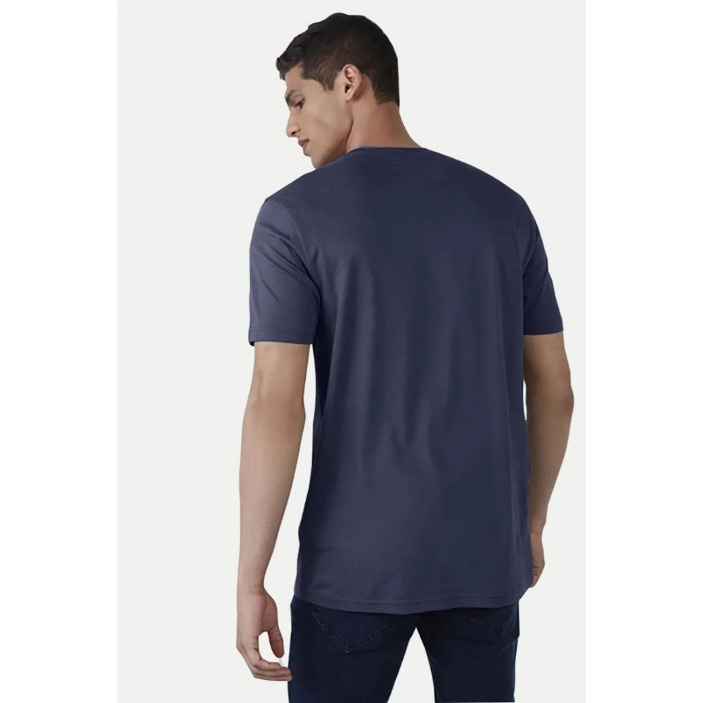 Generic Men's Casual Half sleeve Printed Polyester Crew Neck T-shirt (Blue)