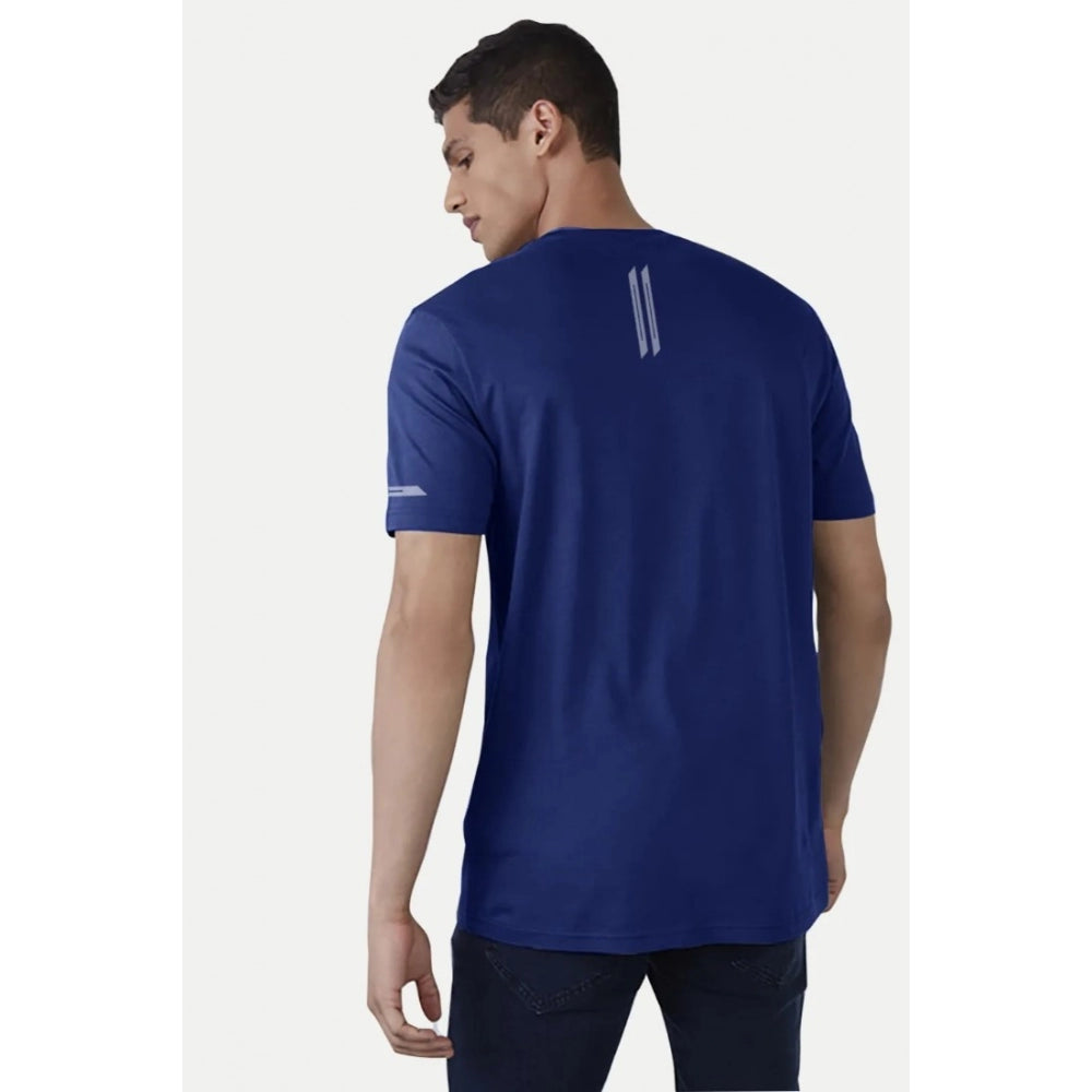 Generic Men's Casual Half sleeve Solid Polyester Crew Neck T-shirt (Blue)