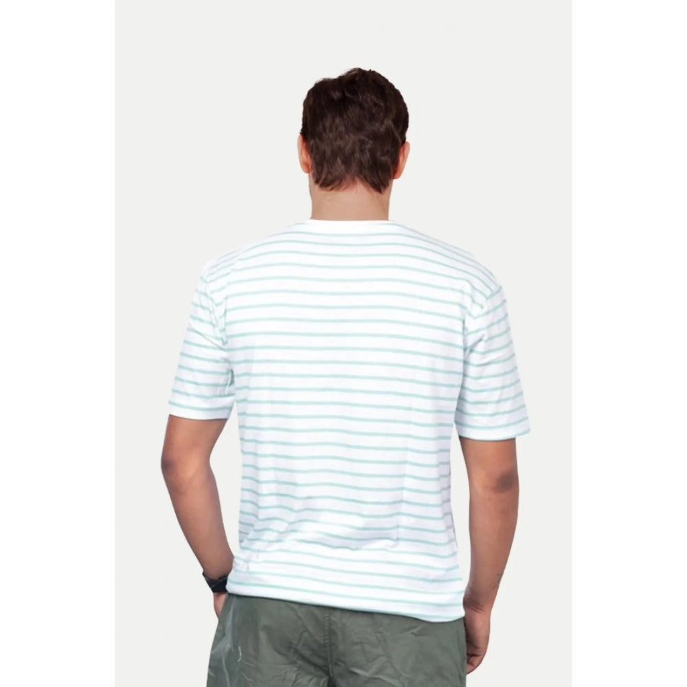 Generic Men's Casual Half sleeve Stripped Cotton Crew Neck T-shirt (Green)