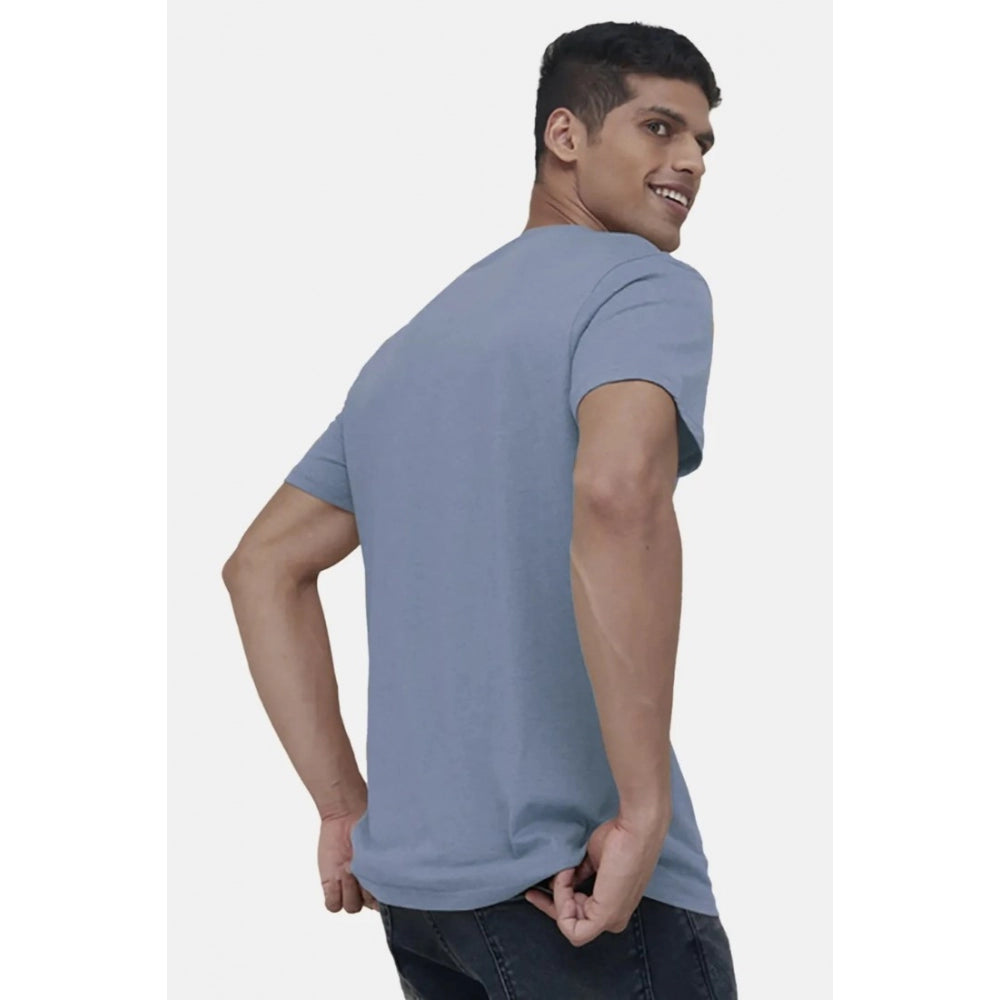 Generic Men's Casual Half sleeve Solid Cotton V Neck T-shirt (Blue)