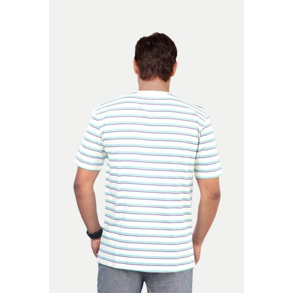Generic Men's Casual Half sleeve Stripped Cotton Crew Neck T-shirt (White)