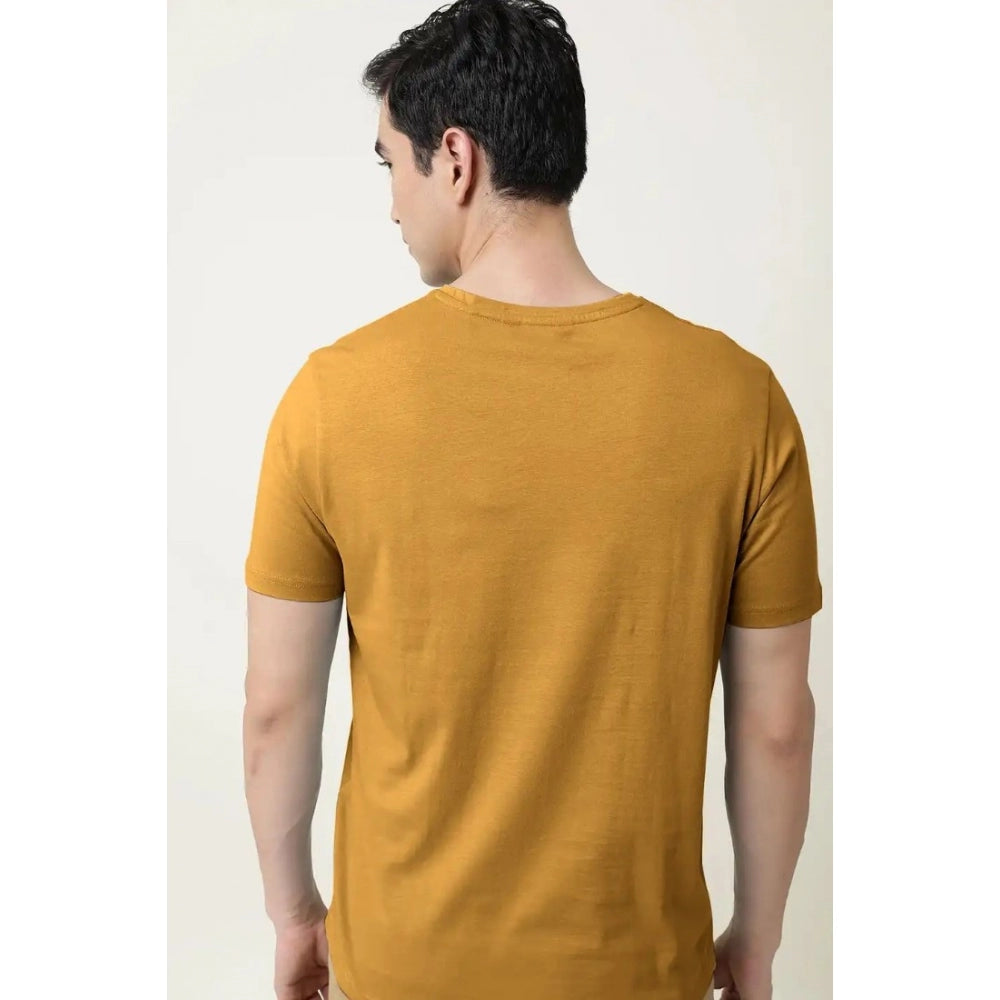 Generic Men's Casual Half sleeve Solid Cotton V Neck T-shirt (Mustard )