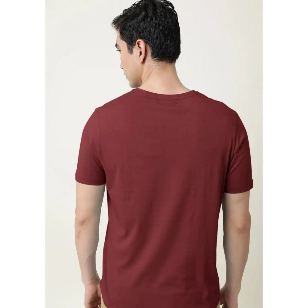Generic Men's Casual Half sleeve Solid Cotton V Neck T-shirt (Maroon)