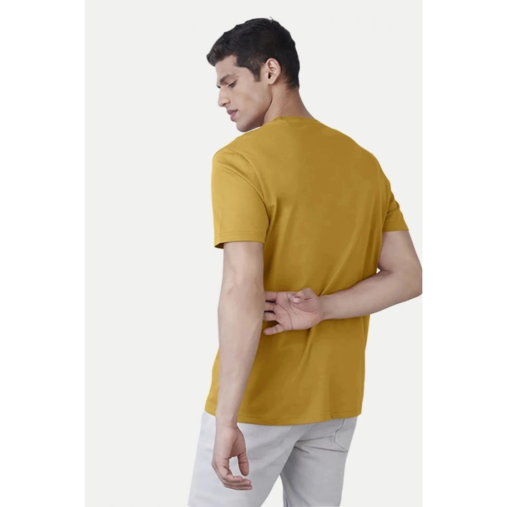 Generic Men's Casual Half sleeve Printed Polyester Crew Neck T-shirt (Mustard)