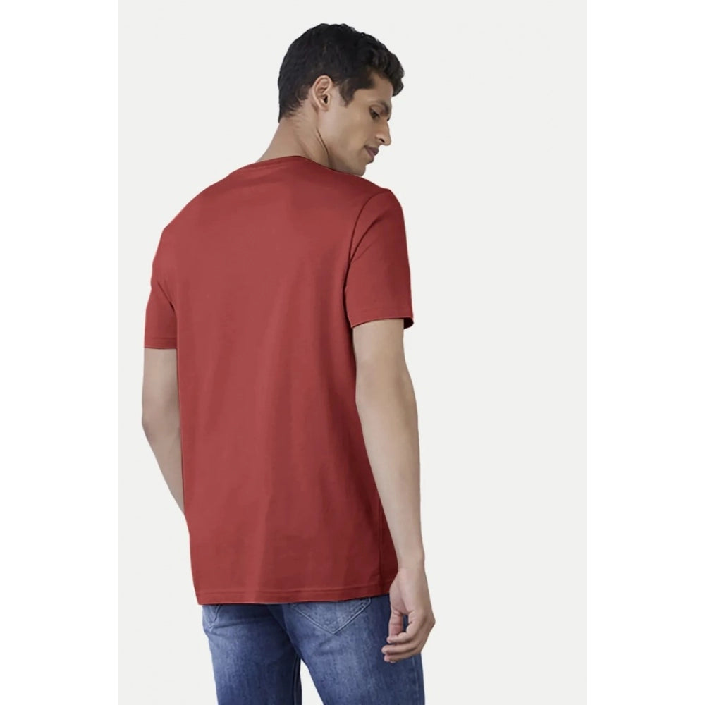 Generic Men's Casual Half sleeve Printed Polyester Crew Neck T-shirt (Red)