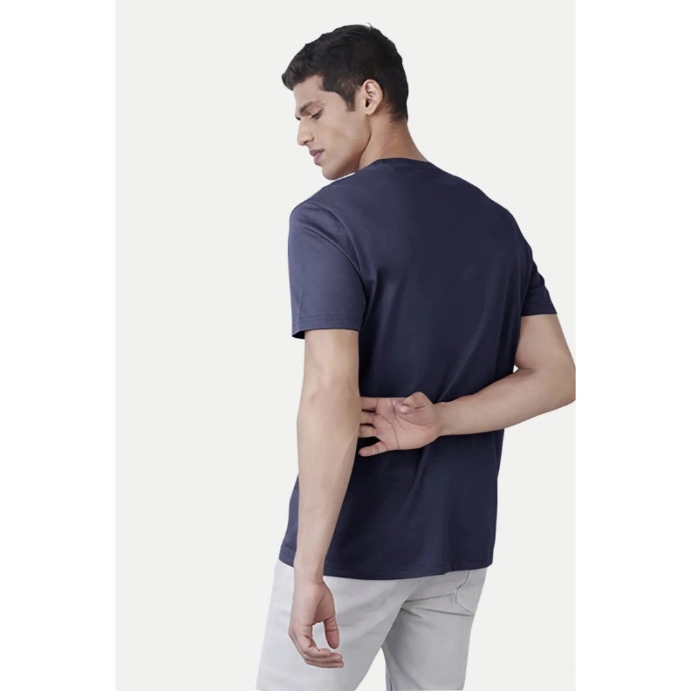 Generic Men's Casual Half sleeve Printed Polyester Crew Neck T-shirt (Navy)