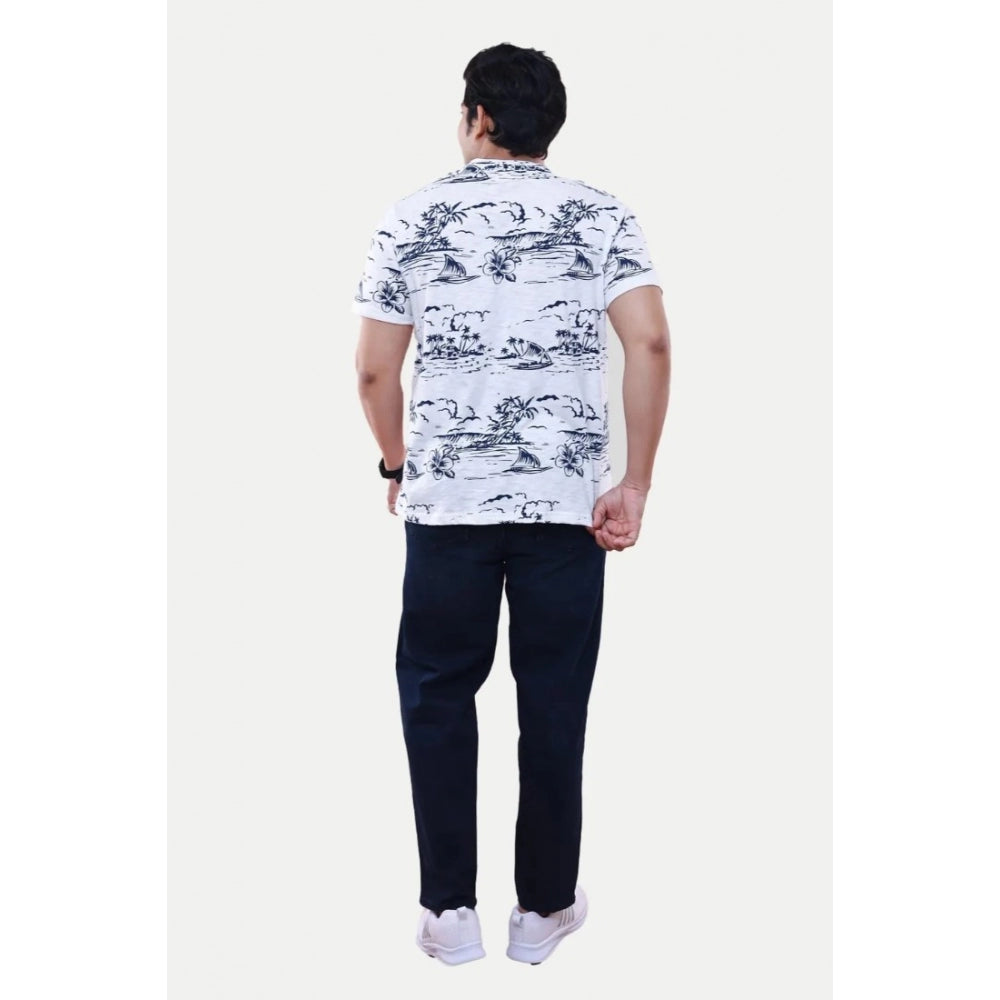 Generic Men's Casual Half sleeve Graphic Printed Cotton Round Neck T-shirt (White)