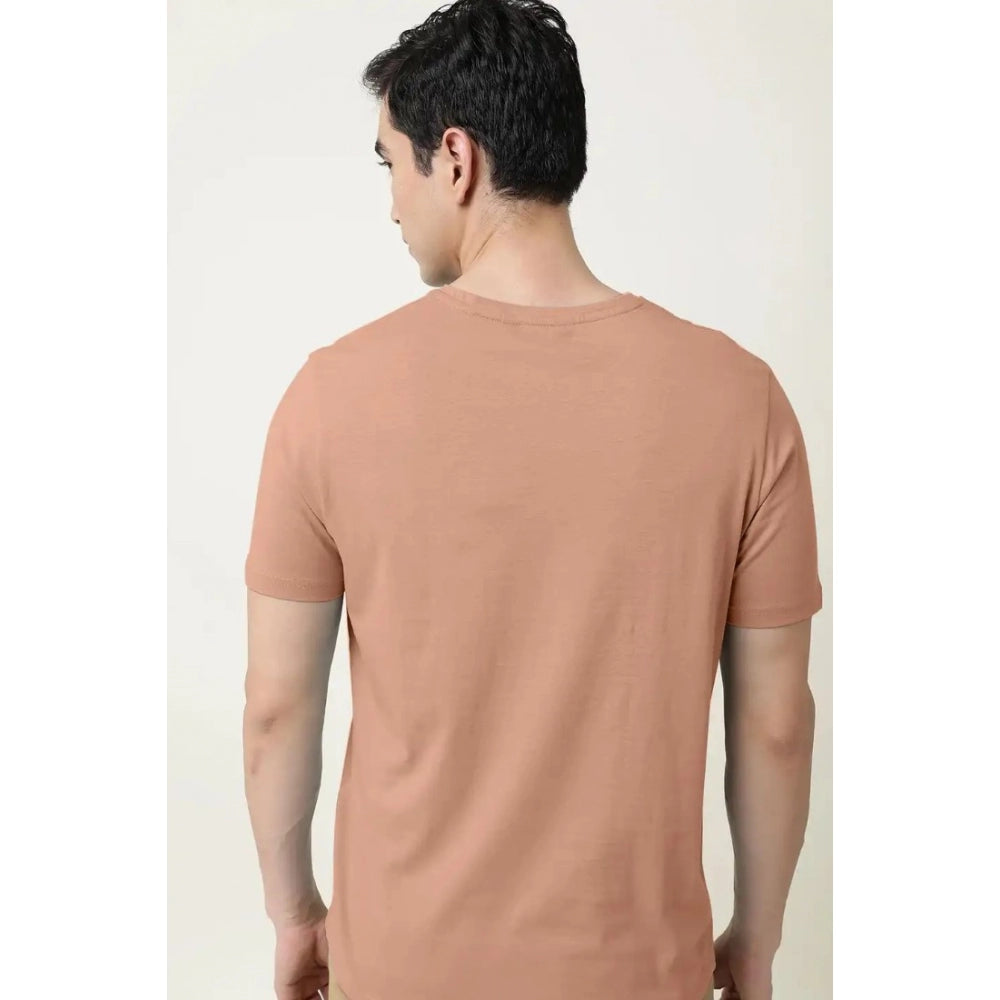 Generic Men's Casual Half sleeve Solid Cotton V Neck T-shirt (Peach)