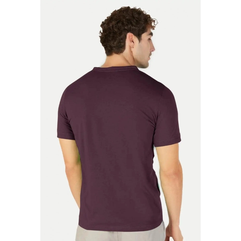 Generic Men's Casual Half sleeve Solid Cotton Henley Neck T-shirt (Wine)