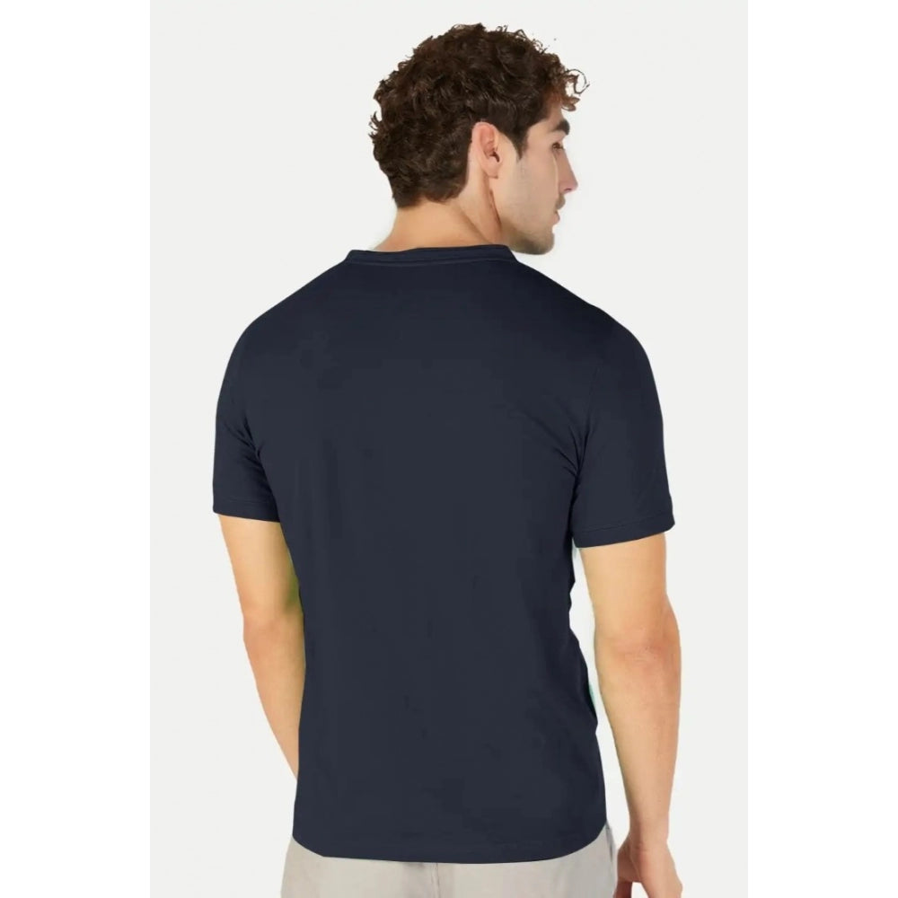 Generic Men's Casual Half sleeve Solid Cotton Henley Neck T-shirt (Airforce)