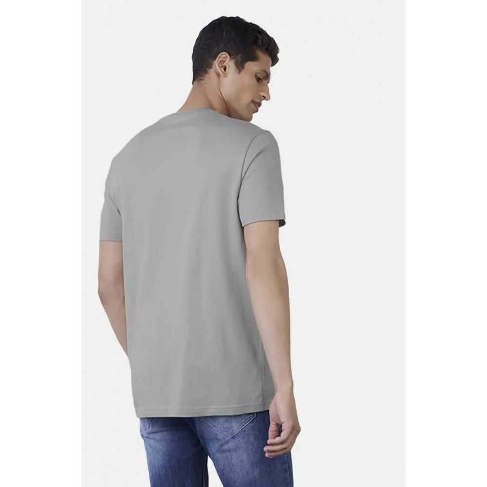 Generic Men's Casual Half sleeve Printed Polyester Crew Neck T-shirt (Grey)