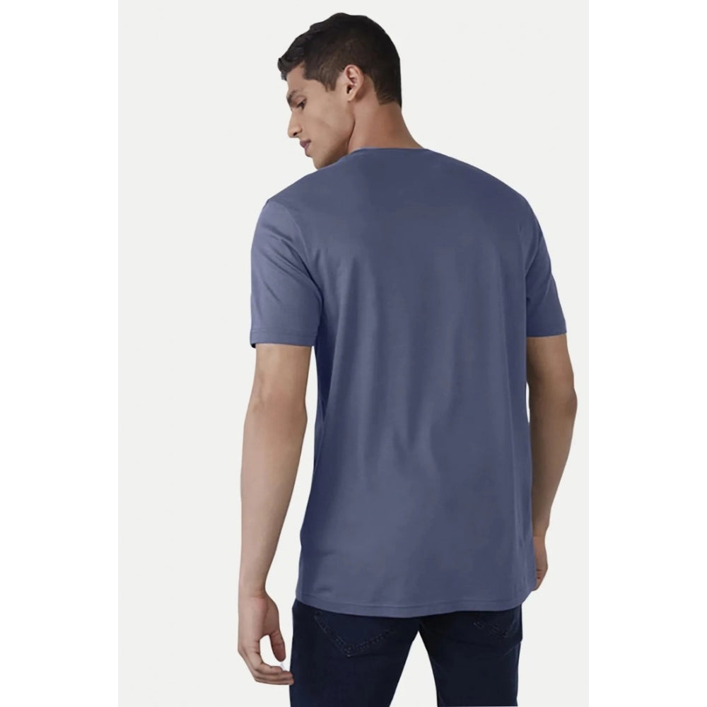 Generic Men's Casual Half sleeve Printed Cotton Crew Neck T-shirt (Blue)