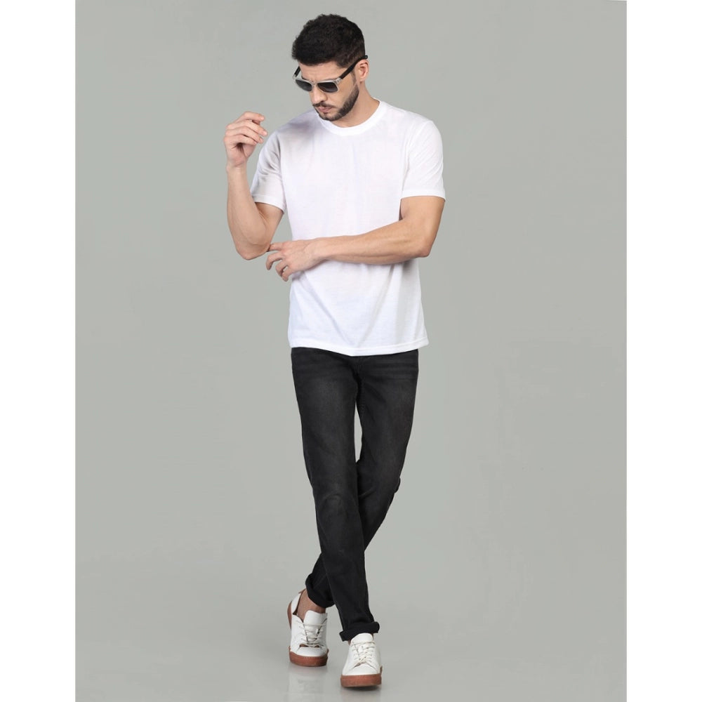 Generic Men's Casual Half Sleeve Solid Cotton Blended Round Neck T-shirt (White)