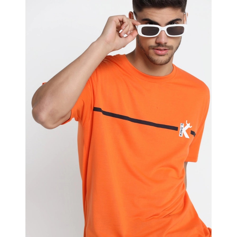 Generic Men's Casual Half Sleeve Printed Cotton Blended Round Neck T-shirt (Orange)