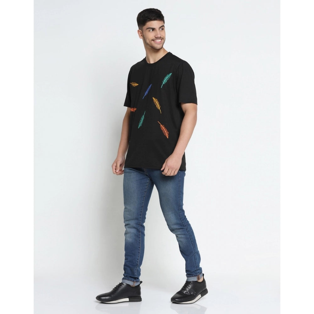 Generic Men's Casual Half Sleeve Printed Cotton Blended Round Neck T-shirt (Black)