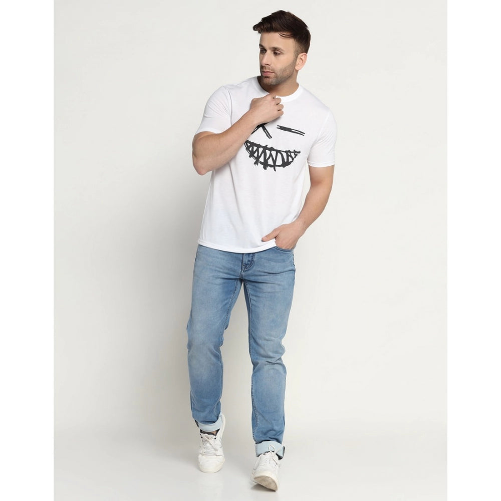 Generic Men's Casual Half Sleeve Printed Cotton Blended Round Neck T-shirt (White)