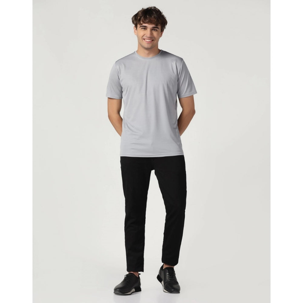 Generic Men's Casual Half Sleeve Solid Polyester Round Neck T-shirt (Lgrey)