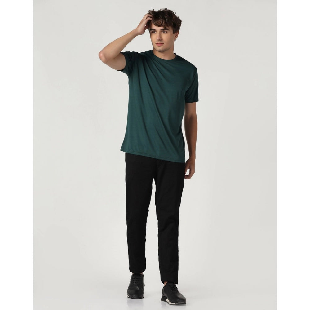 Generic Men's Casual Half Sleeve Solid Polyester Round Neck T-shirt (Green)