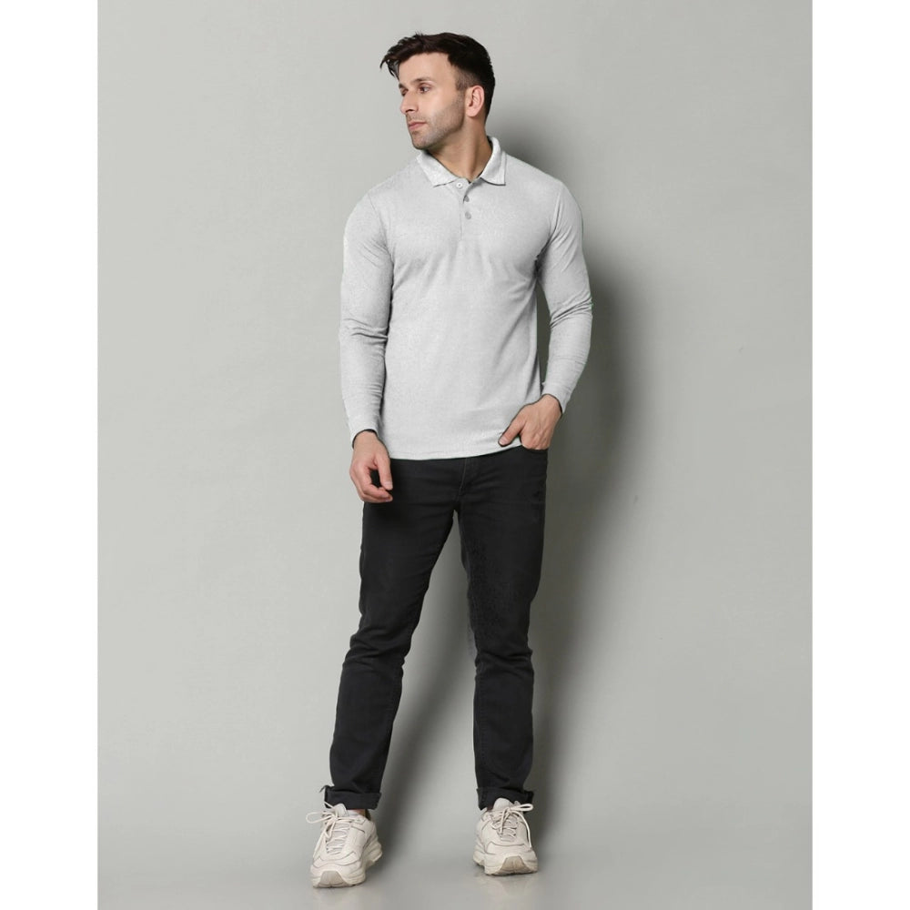 Generic Men's Casual Full Sleeve Solid Cotton Blended Polo Neck T-shirt (L.Grey)