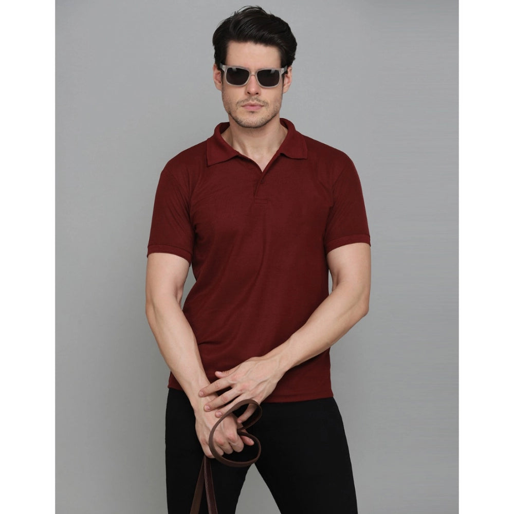 Generic Men's Casual Half Sleeve Solid Cotton Blended Polo Neck T-shirt (Maroon)
