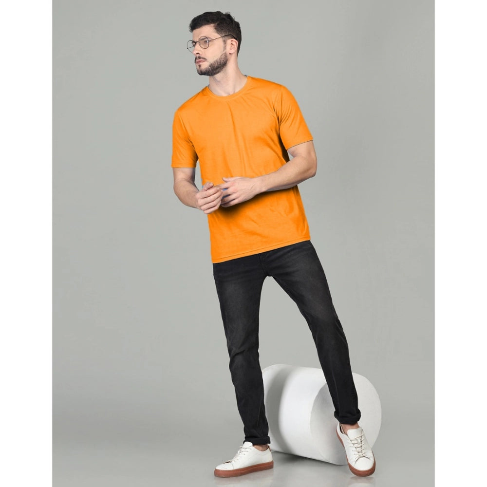 Generic Men's Casual Half Sleeve Solid Cotton Blended Round Neck T-shirt (Orange)