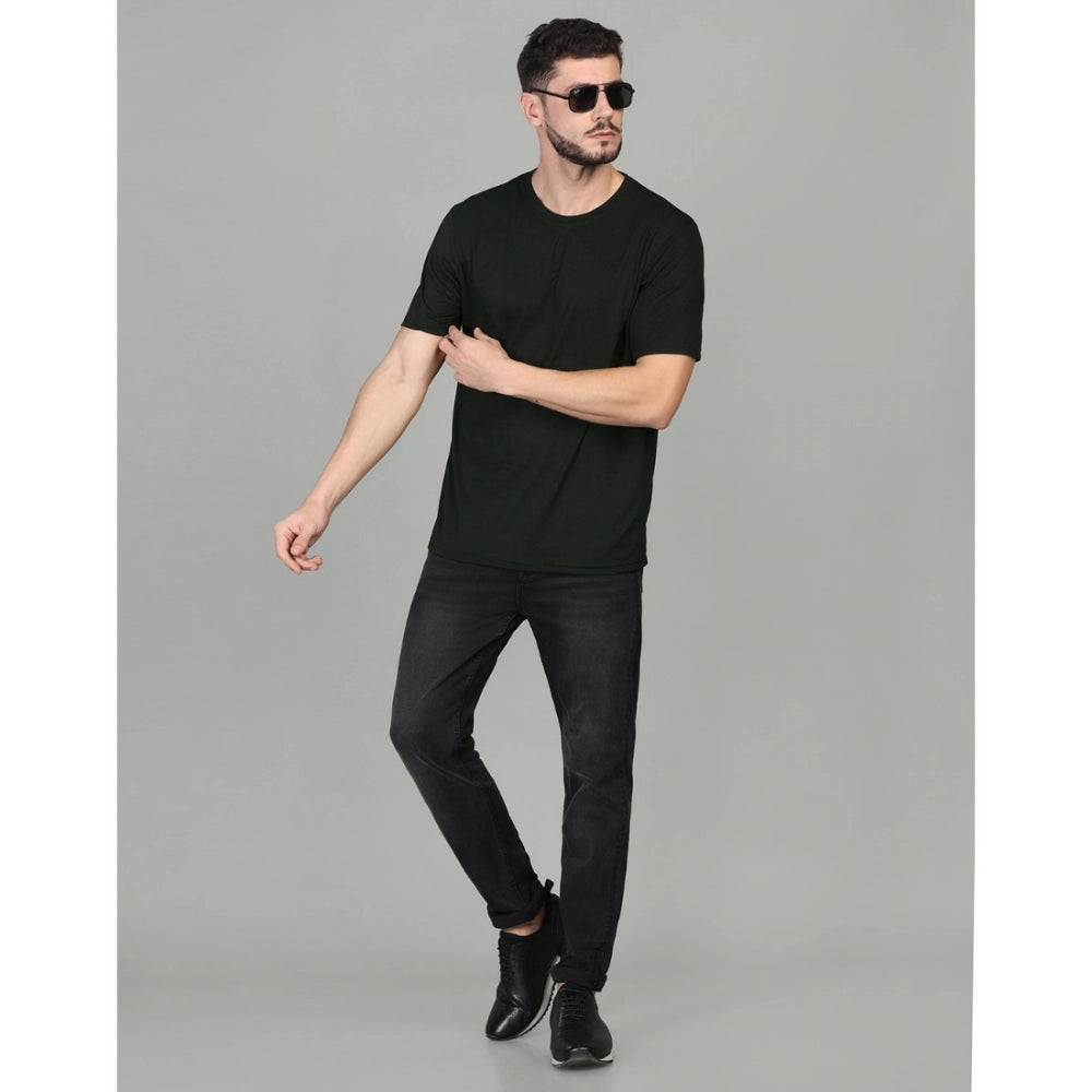 Generic Men's Casual Half Sleeve Solid Cotton Blended Round Neck T-shirt (Green)