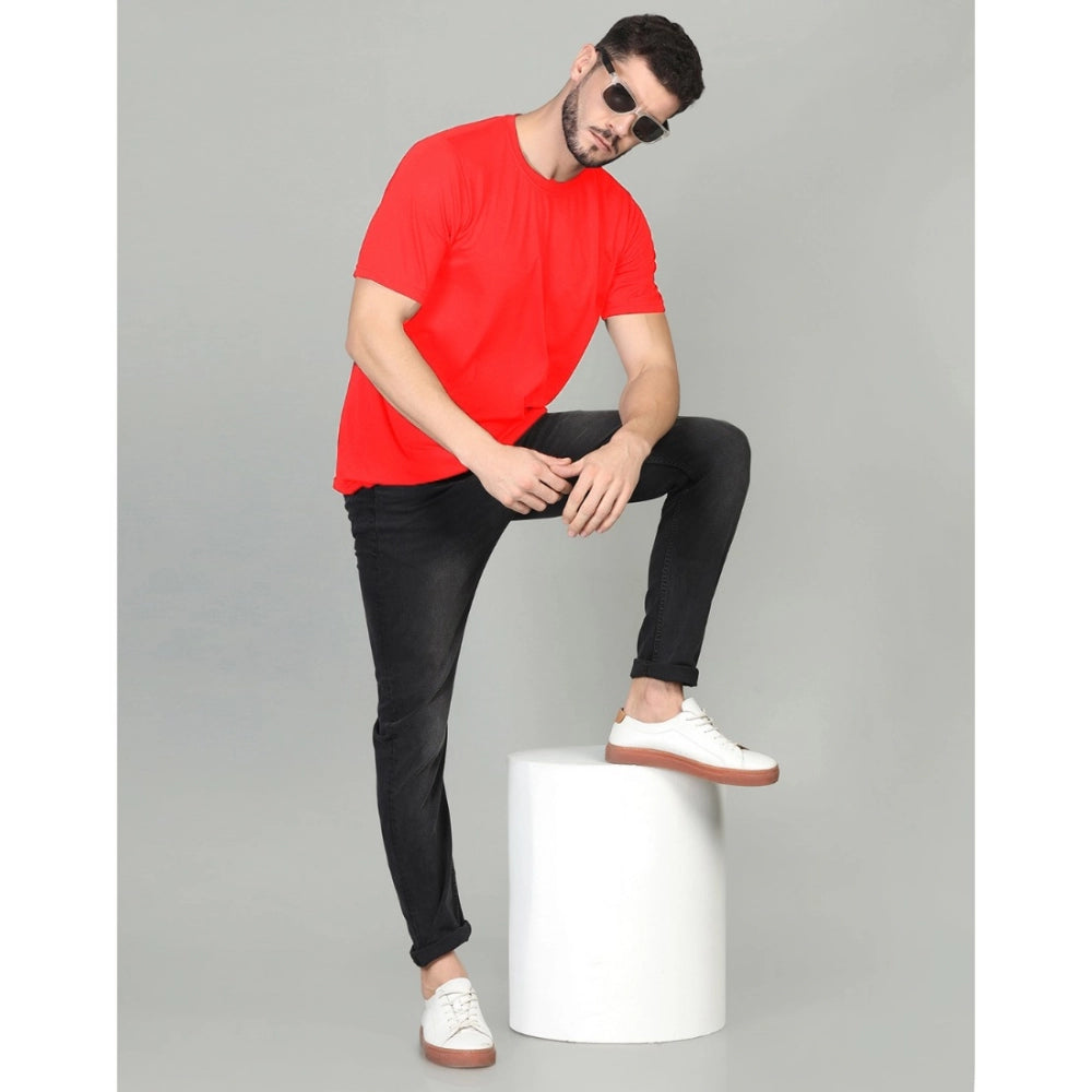 Generic Men's Casual Half Sleeve Solid Cotton Blended Round Neck T-shirt (Red)