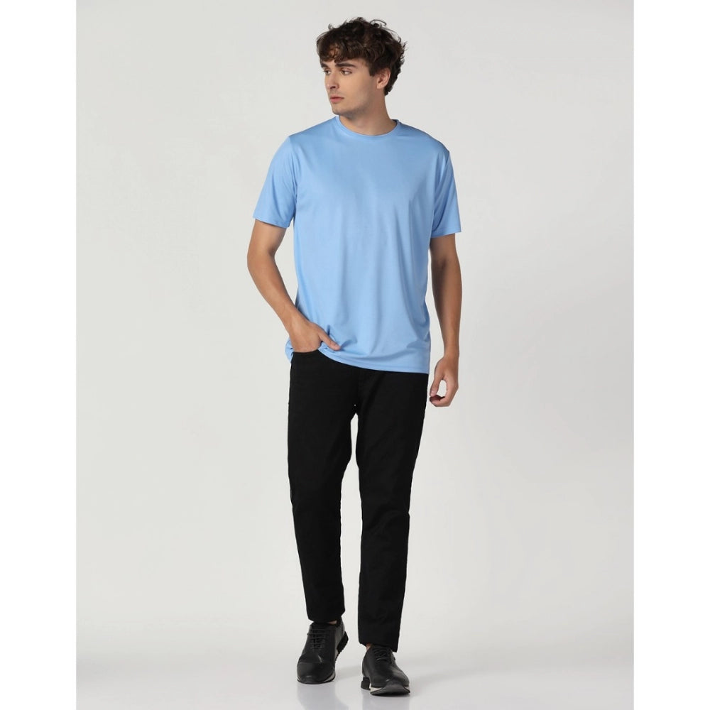Generic Men's Casual Half Sleeve Solid Polyester Round Neck T-shirt (Sky)