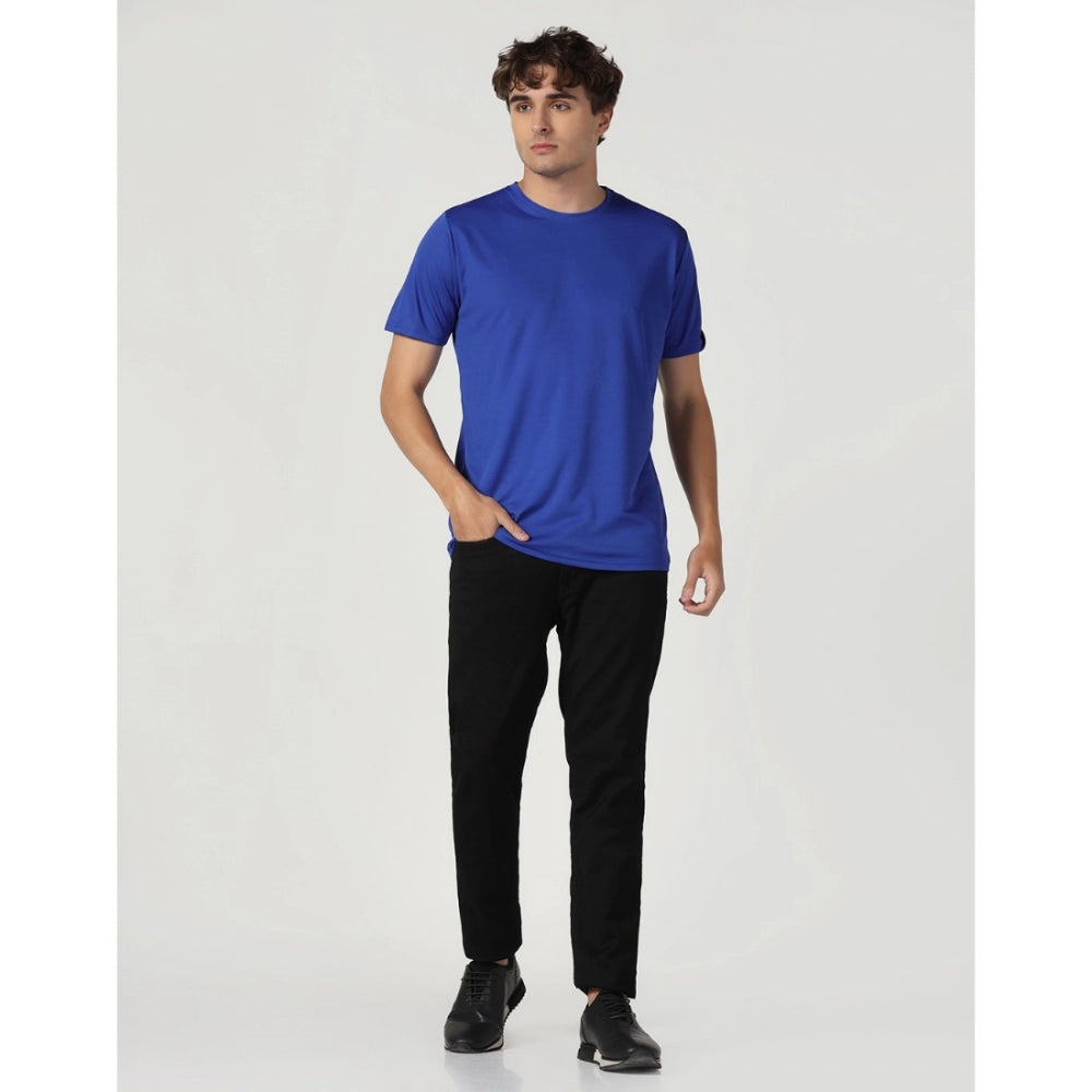 Generic Men's Casual Half Sleeve Solid Polyester Round Neck T-shirt (Royal)
