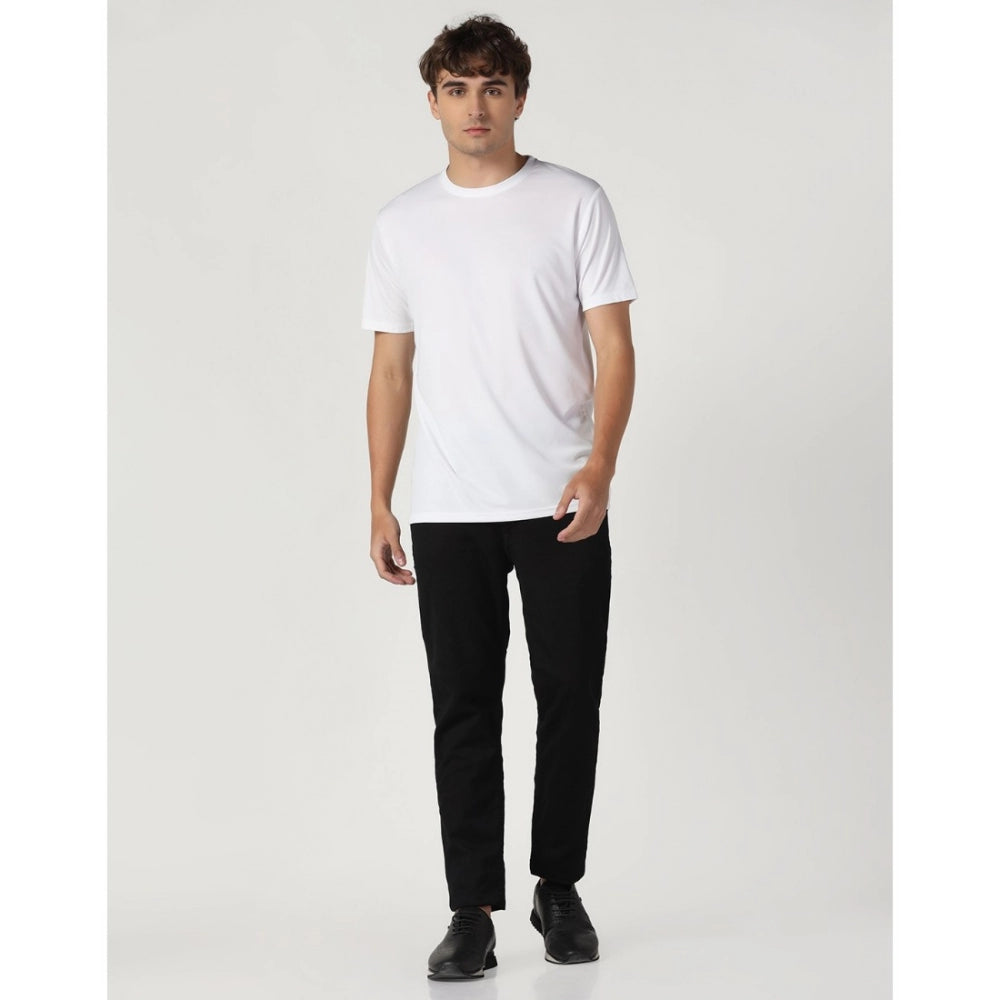 Generic Men's Casual Half Sleeve Solid Polyester Round Neck T-shirt (White)