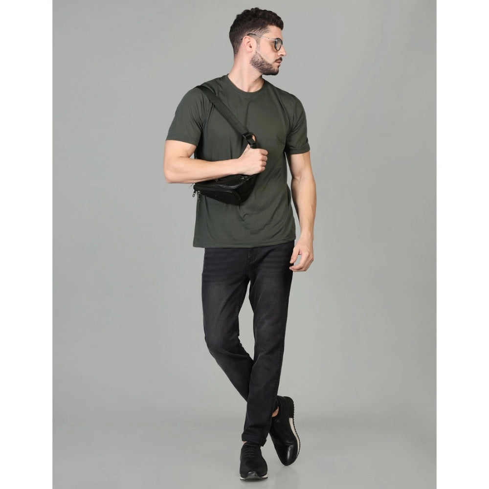 Generic Men's Casual Half Sleeve Solid Cotton Blended Round Neck T-shirt (D.Grey)