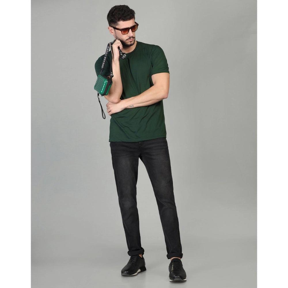 Generic Men's Casual Half Sleeve Solid Cotton Blended Round Neck T-shirt (B.Green)