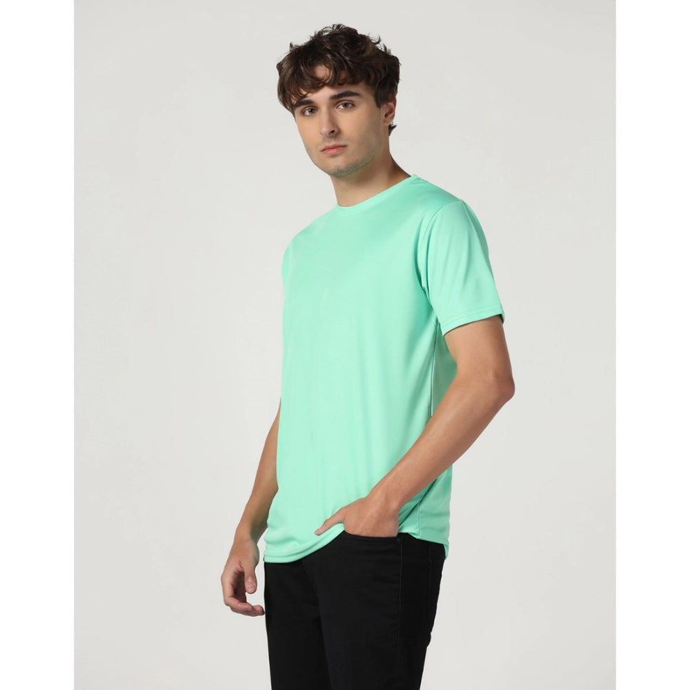 Generic Men's Casual Half Sleeve Solid Polyester Round Neck T-shirt (Lgreen)